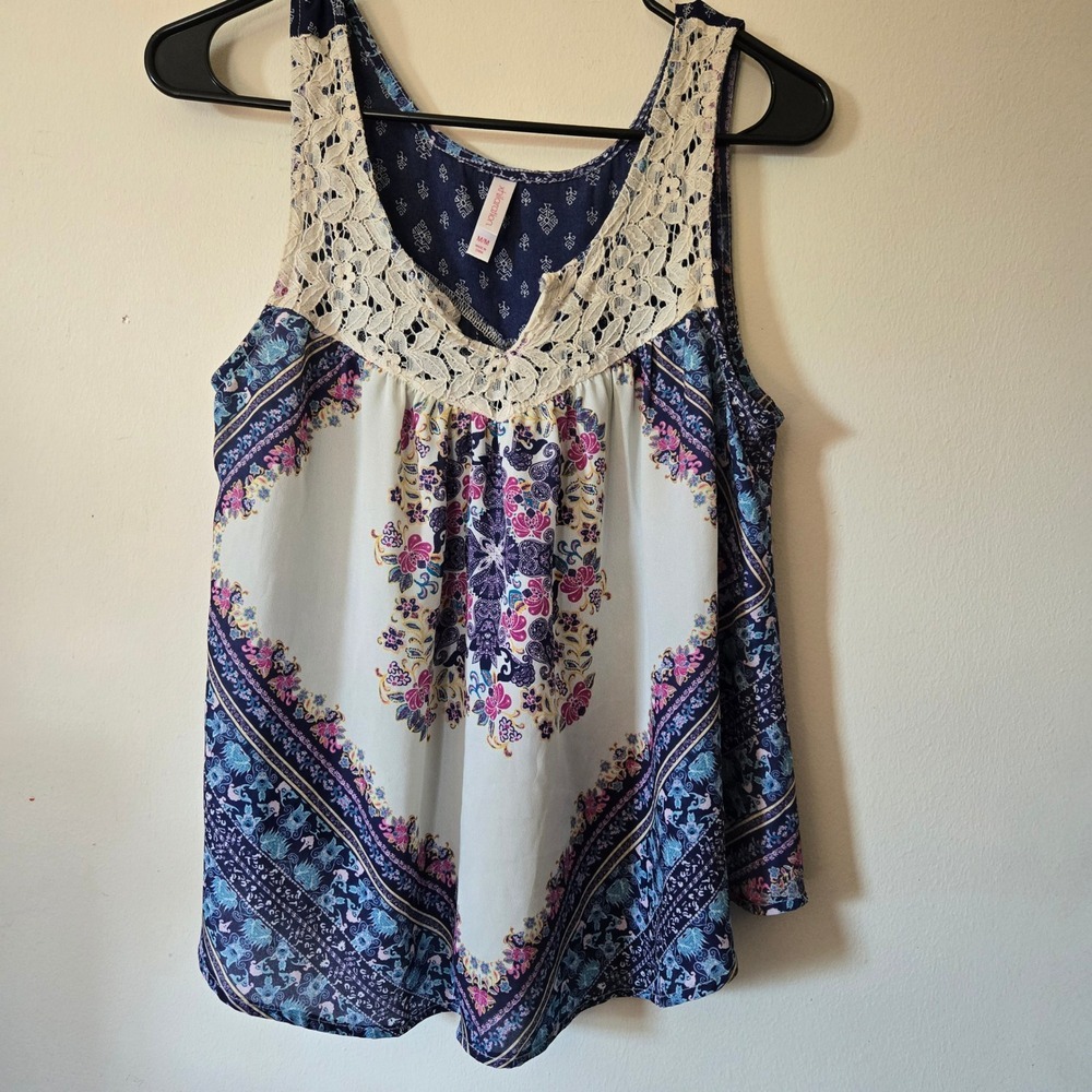 Xhilaration Womens Boho Crochet Lace Paisley Floral Tank Top Navy Blue Medium